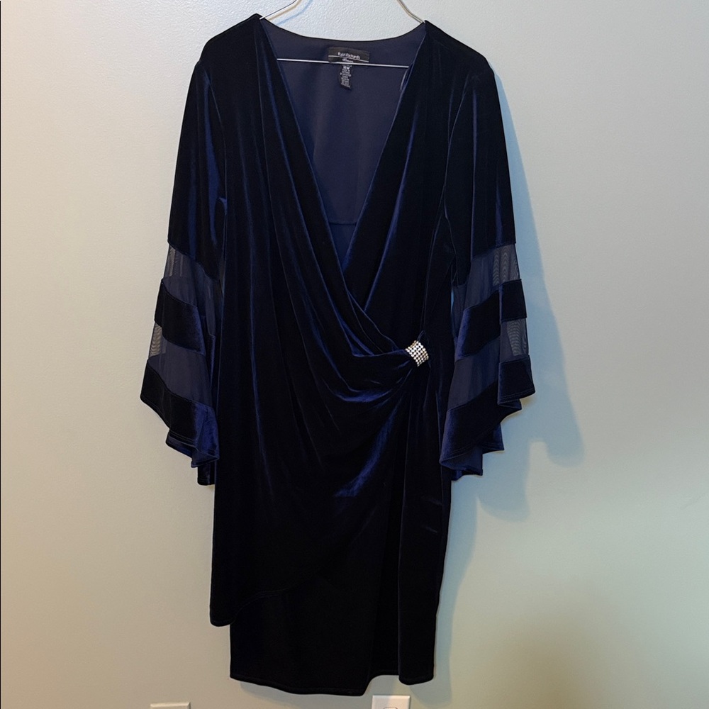 R & M Richards Navy Velvet Dress with Mesh Accents
